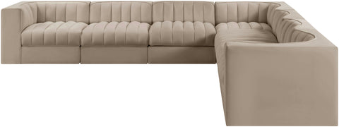 Talia Beige Velvet Performance Fabric Upholstered Sectional, 7-Piece