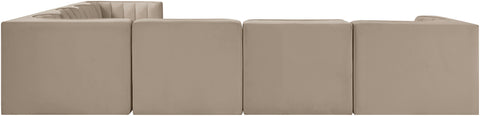 Talia Beige Velvet Performance Fabric Upholstered Sectional, 7-Piece