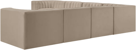 Talia Beige Velvet Performance Fabric Upholstered Sectional, 7-Piece