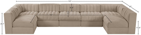 Talia Beige Velvet Performance Fabric Upholstered Sectional, 7-Piece (Style 2)