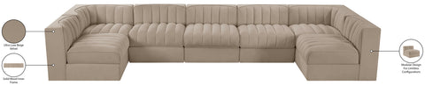 Talia Beige Velvet Performance Fabric Upholstered Sectional, 7-Piece (Style 2)