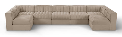 Talia Beige Velvet Performance Fabric Upholstered Sectional, 7-Piece (Style 2)
