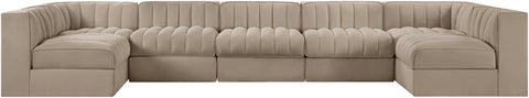 Talia Beige Velvet Performance Fabric Upholstered Sectional, 7-Piece (Style 2)