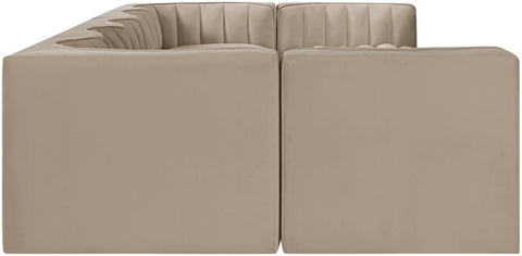 Talia Beige Velvet Performance Fabric Upholstered Sectional, 7-Piece (Style 2)