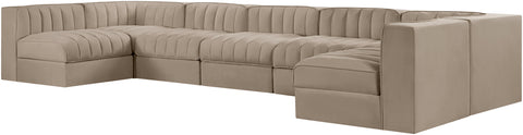 Talia Beige Velvet Performance Fabric Upholstered Sectional, 7-Piece (Style 2)