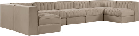 Talia Beige Velvet Performance Fabric Upholstered Sectional, 7-Piece (Style 2)