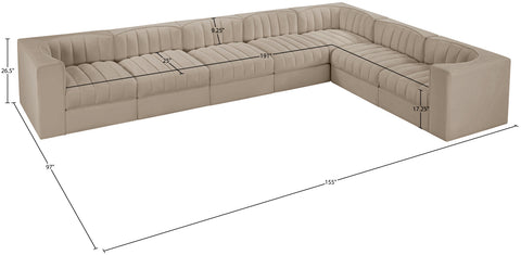 Talia Beige Velvet Performance Fabric Upholstered Sectional, 7-Piece (Style 3)