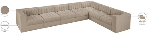 Talia Beige Velvet Performance Fabric Upholstered Sectional, 7-Piece (Style 3)
