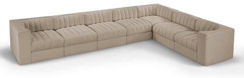 Talia Beige Velvet Performance Fabric Upholstered Sectional, 7-Piece (Style 3)