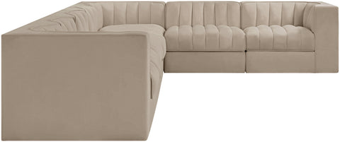 Talia Beige Velvet Performance Fabric Upholstered Sectional, 7-Piece (Style 3)