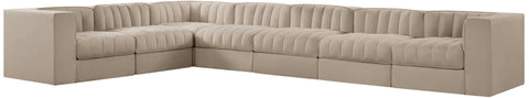 Talia Beige Velvet Performance Fabric Upholstered Sectional, 7-Piece (Style 3)