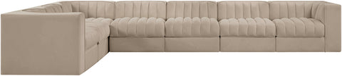 Talia Beige Velvet Performance Fabric Upholstered Sectional, 7-Piece (Style 3)