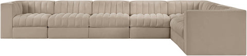 Talia Beige Velvet Performance Fabric Upholstered Sectional, 7-Piece (Style 3)