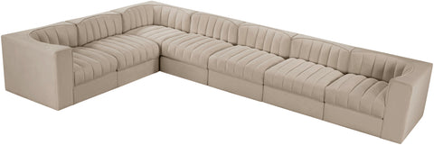 Talia Beige Velvet Performance Fabric Upholstered Sectional, 7-Piece (Style 3)