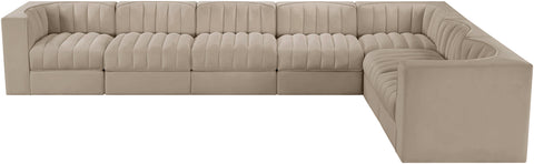 Talia Beige Velvet Performance Fabric Upholstered Sectional, 7-Piece (Style 3)
