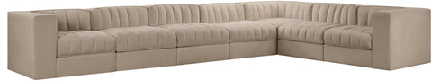 Talia Beige Velvet Performance Fabric Upholstered Sectional, 7-Piece (Style 3)