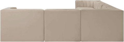 Talia Beige Velvet Performance Fabric Upholstered Sectional, 7-Piece (Style 3)