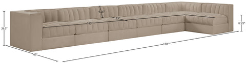 Talia Beige Velvet Performance Fabric Upholstered Sectional, 7-Piece (Style 4)