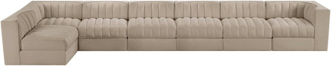 Talia Beige Velvet Performance Fabric Upholstered Sectional, 7-Piece (Style 4)