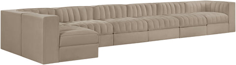 Talia Beige Velvet Performance Fabric Upholstered Sectional, 7-Piece (Style 4)
