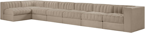 Talia Beige Velvet Performance Fabric Upholstered Sectional, 7-Piece (Style 4)