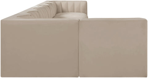 Talia Beige Velvet Performance Fabric Upholstered Sectional, 7-Piece (Style 4)