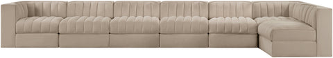 Talia Beige Velvet Performance Fabric Upholstered Sectional, 7-Piece (Style 4)