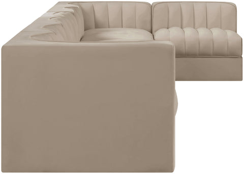 Talia Beige Velvet Performance Fabric Upholstered Sectional, 7-Piece (Style 4)