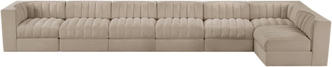 Talia Beige Velvet Performance Fabric Upholstered Sectional, 7-Piece (Style 4)