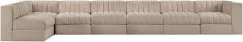 Talia Beige Velvet Performance Fabric Upholstered Sectional, 7-Piece (Style 4)