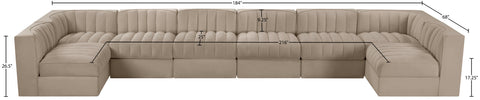 Talia Beige Velvet Performance Fabric Upholstered Sectional, 8-Piece