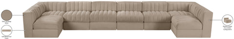 Talia Beige Velvet Performance Fabric Upholstered Sectional, 8-Piece
