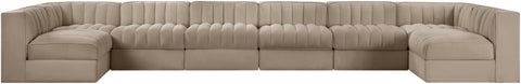 Talia Beige Velvet Performance Fabric Upholstered Sectional, 8-Piece