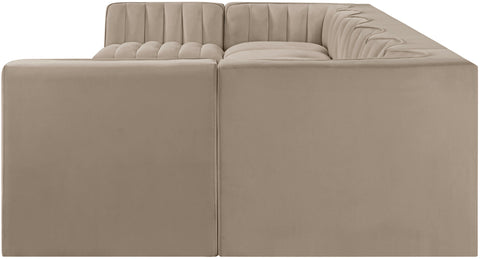 Talia Beige Velvet Performance Fabric Upholstered Sectional, 8-Piece