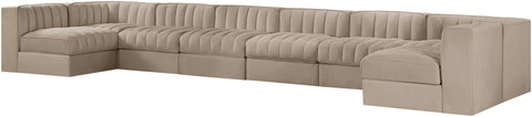 Talia Beige Velvet Performance Fabric Upholstered Sectional, 8-Piece