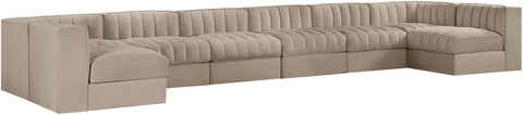 Talia Beige Velvet Performance Fabric Upholstered Sectional, 8-Piece