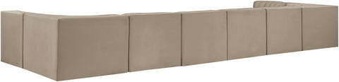Talia Beige Velvet Performance Fabric Upholstered Sectional, 8-Piece