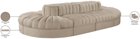Talia Beige Velvet Performance Fabric Upholstered Sectional, 8-Piece (Style 2)