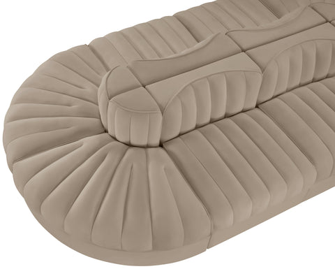 Talia Beige Velvet Performance Fabric Upholstered Sectional, 8-Piece (Style 2)