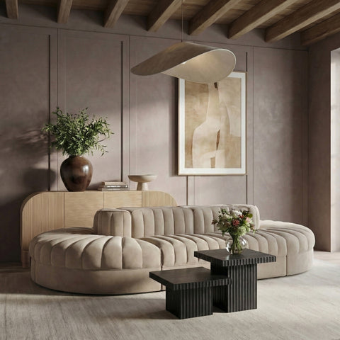 Talia Beige Velvet Performance Fabric Upholstered Sectional, 8-Piece (Style 2)