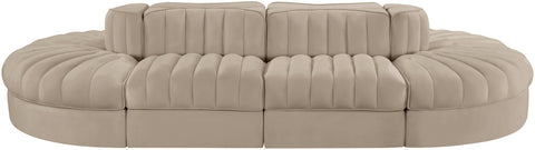 Talia Beige Velvet Performance Fabric Upholstered Sectional, 8-Piece (Style 2)