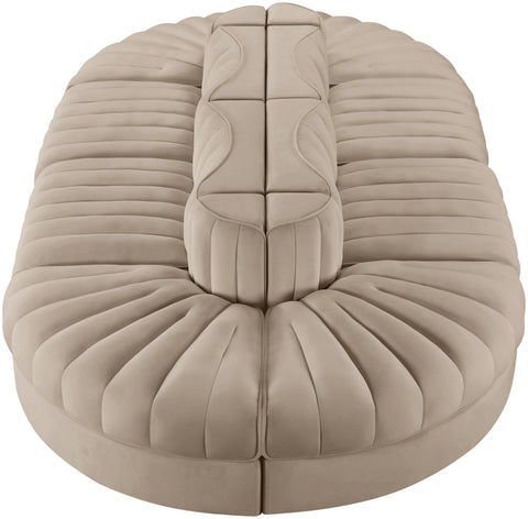 Talia Beige Velvet Performance Fabric Upholstered Sectional, 8-Piece (Style 2)
