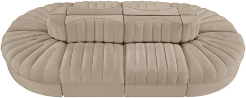 Talia Beige Velvet Performance Fabric Upholstered Sectional, 8-Piece (Style 2)