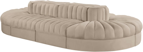 Talia Beige Velvet Performance Fabric Upholstered Sectional, 8-Piece (Style 2)