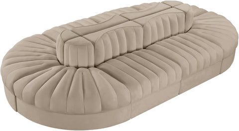 Talia Beige Velvet Performance Fabric Upholstered Sectional, 8-Piece (Style 2)