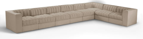Talia Beige Velvet Performance Fabric Upholstered Sectional, 8-Piece (Style 3)