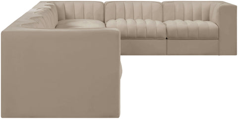 Talia Beige Velvet Performance Fabric Upholstered Sectional, 8-Piece (Style 3)