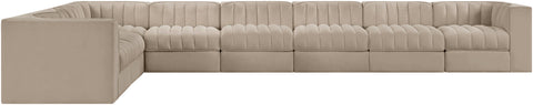 Talia Beige Velvet Performance Fabric Upholstered Sectional, 8-Piece (Style 3)