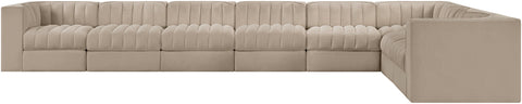 Talia Beige Velvet Performance Fabric Upholstered Sectional, 8-Piece (Style 3)