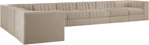 Talia Beige Velvet Performance Fabric Upholstered Sectional, 8-Piece (Style 3)